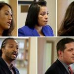 A composite image of five candidates for Suffolk district attorney, who appeared at a debate in April. From top left, Linda Champion, Rachael Rollins, Shannon McAuliffe, Evandro Carvalho, and Greg Henning.